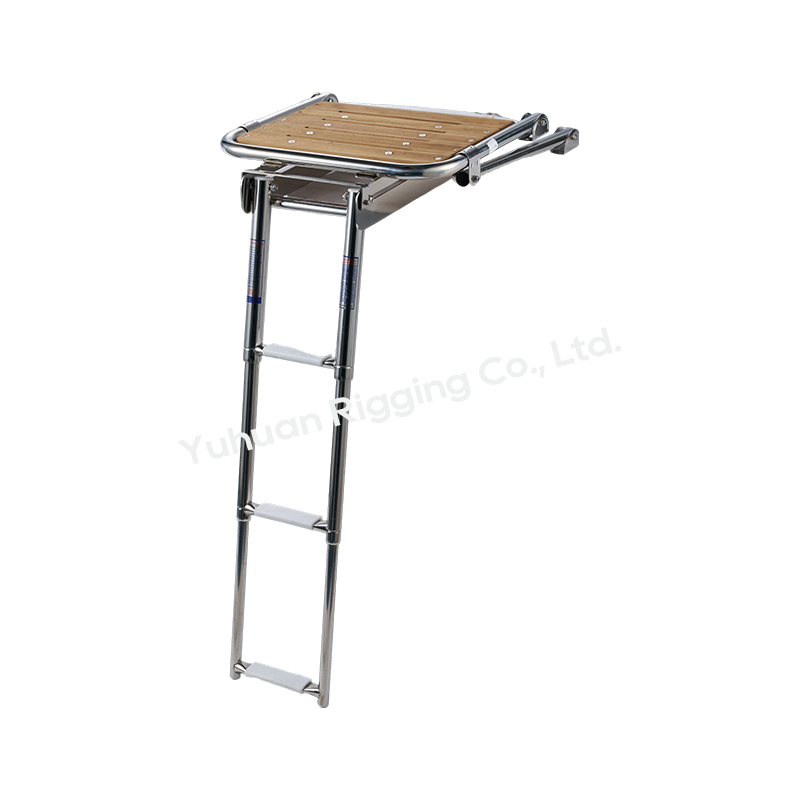 Teak Wood Platform with 3-Step Telescoping Ladder